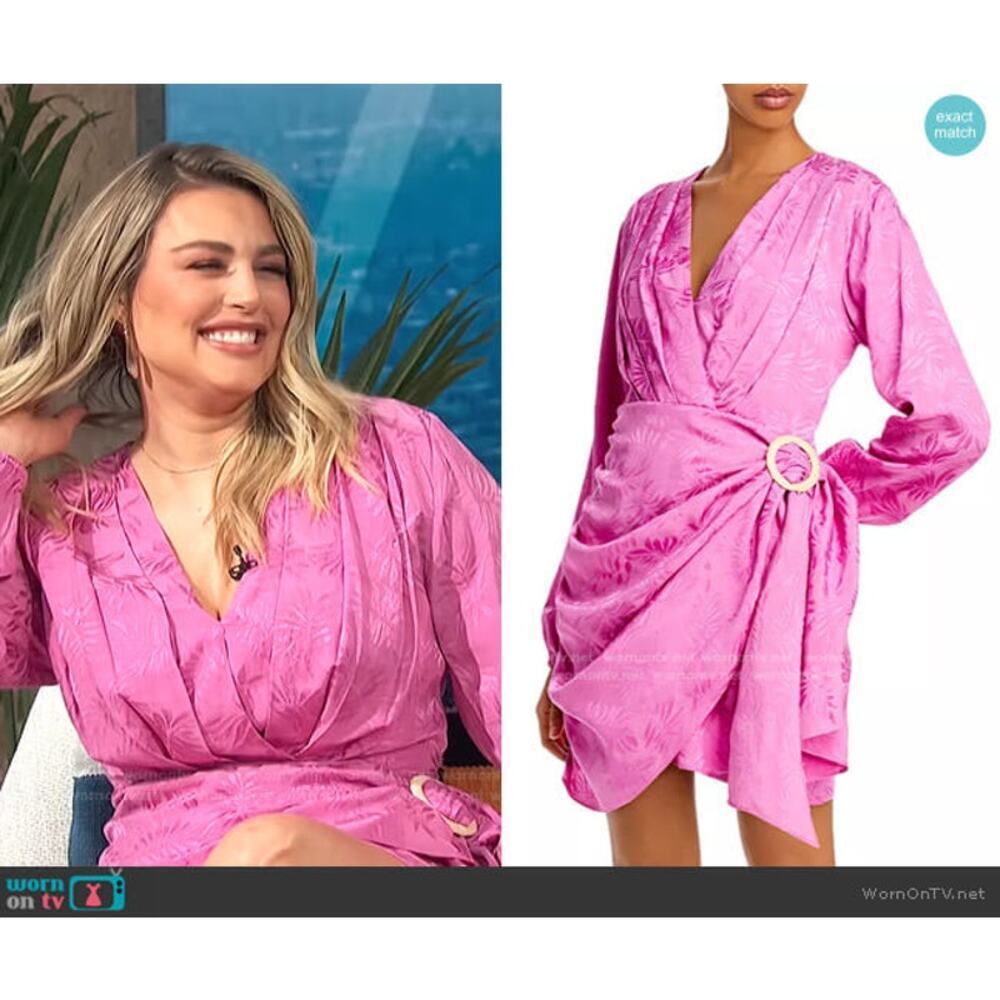 NWT WAYF Attina Faux Wrap Mini Dress Magenta Pink Long Sleeve Medium - Picture 4 of 16